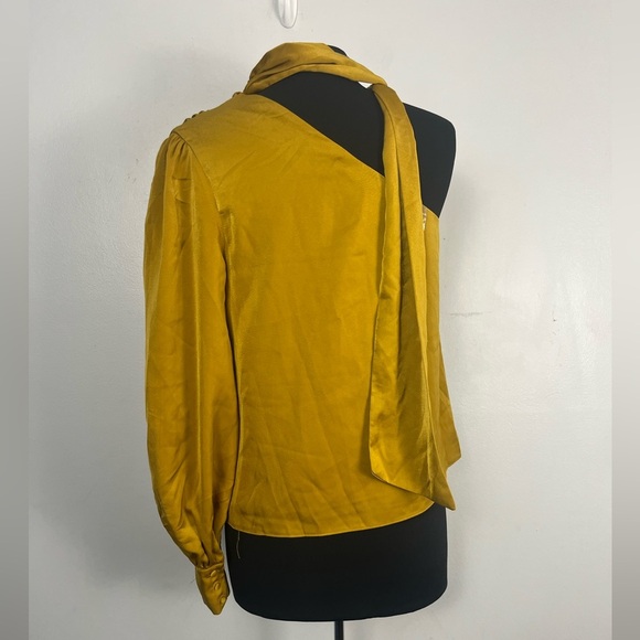 Sunday in Brooklyn Anthropologie Gold One-Shoulder Tie-Neck Blouse Size S New - Picture 5 of 9